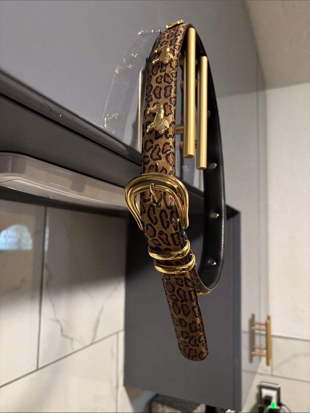 Anna Sui Leopard Print Belt with Gold Accent Hardware